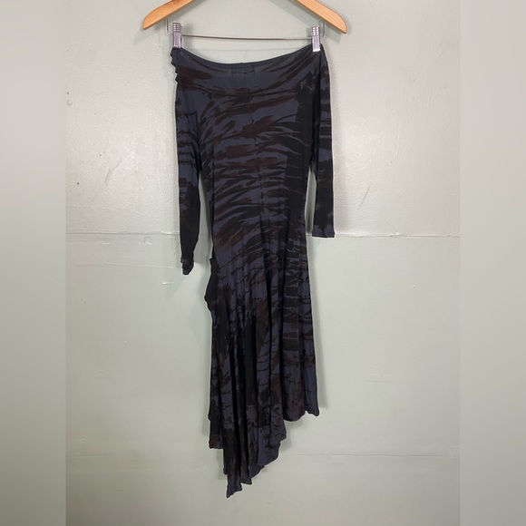 Heyne Bogut Tie Dye Asymmetrical Dress Blue Black Artsy Stretchy Small - Picture 5 of 5